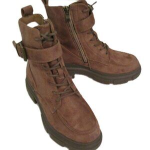*NIB BOURBON Made in Portugal Women's Leather Laced Up Booties-Taupe-35/US6
